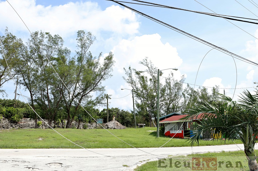 Downed line at the entrance of Hatchet Bay township