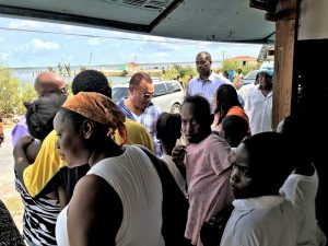 LOWE SOUND, North Andros - The Rt Hon Perry Christie, Prime Minister and Captain Stephen Russell, Director of the National Emergency Management Agency, NEMA, speak with residents in Lowe Sound, Andros during an assessment trip mobilized by NEMA,  on Saturday, October 8, 2016 to Lowe Sound, Andros, one of the areas hardest hit by the Category 4 Hurricane Matthew.   (PHOTO/NEMA) 