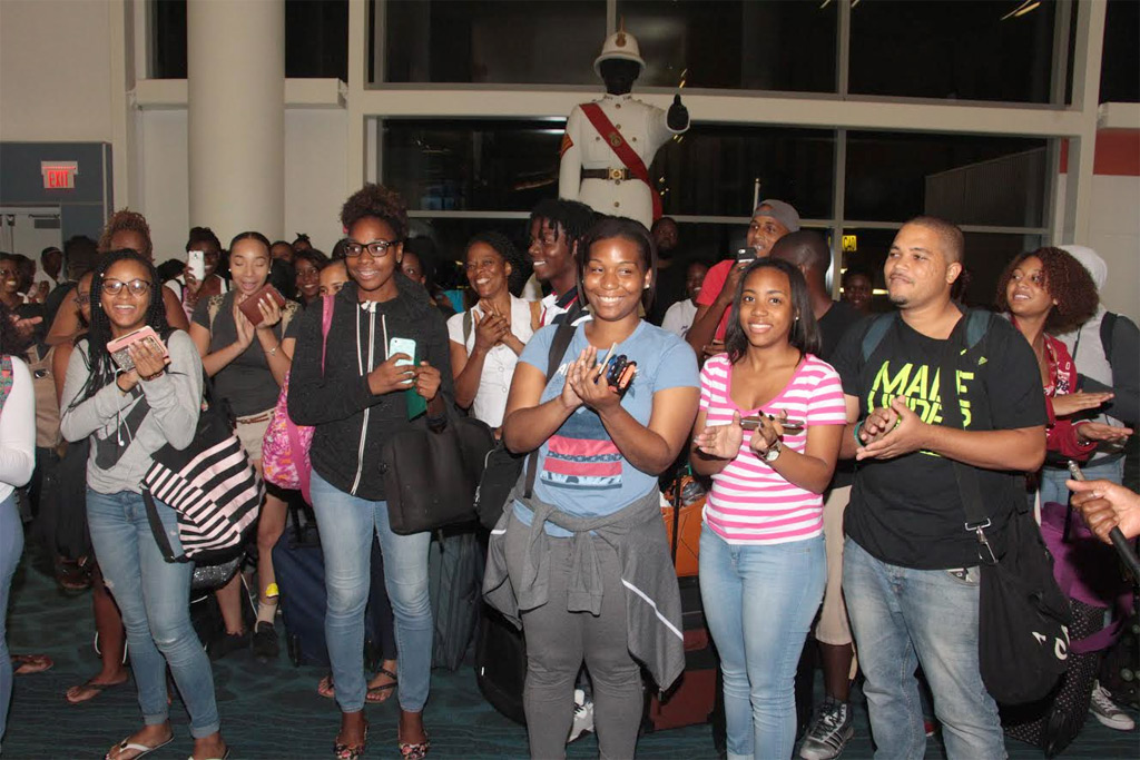 Students studying in Jamaica came home Saturday night ahead of the impact of Hurricane Matthew on that island.  A Bahamasair flight, accommodating 120, left Norman Manley International Airport in Kingston last night and brought them into LPIA, where they were welcomed home by Prime Minister the Rt. Hon. Perry Christie, other officials, and family.  (BIS Photos/Eric Rose)