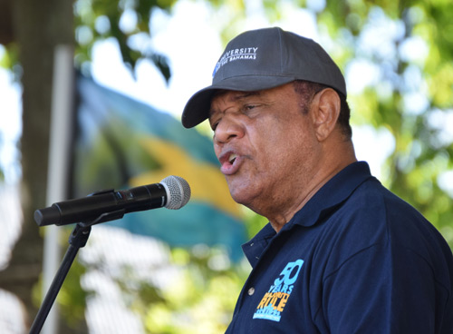 Prime Minister the Rt. Hon. Perry Christie, giving keynote address at the 50th Anniversary of Majority Rule celebrations on the Southern Recreation Grounds, January 10, 2017. (BIS Photo/Derek Smith)