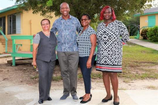 Former Parliamentarian and Cabinet Minister, Attorney Alfred Sears (center left), with his wife, Mrs. Marion Bethel (center right), standing with Principal Marie Galanis (left), and Math teacher, Mrs. Sweeting (right) at the Central Eleuthera High School, during his, "A Community Life" book tour in Eleuthera on Thursday, September 28th, 2017.