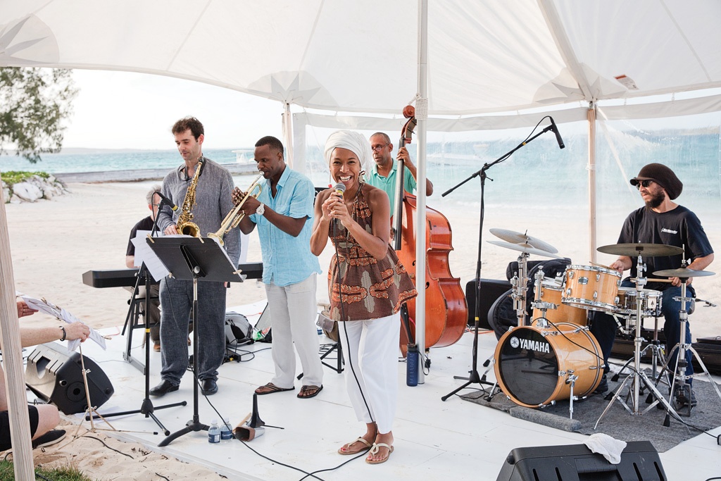 Headliner, Myra Maud performing on the beach, during the Eleuthera... All That Jazz Fest.