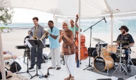 Headliner, Myra Maud performing on the beach, during the Eleuthera... All That Jazz Fest.