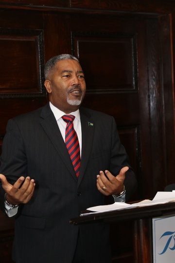 Minister of Transport and Local Government, the Hon. Frankie Campbell delivers remarks during a closing out ceremony marking the end of the 2017/2018 Local Government Junior Councilor Programme. The event was held at SuperClubs Breezes on June 28, 2018. (BIS Photo/Raymond A. Bethel, Sr.)