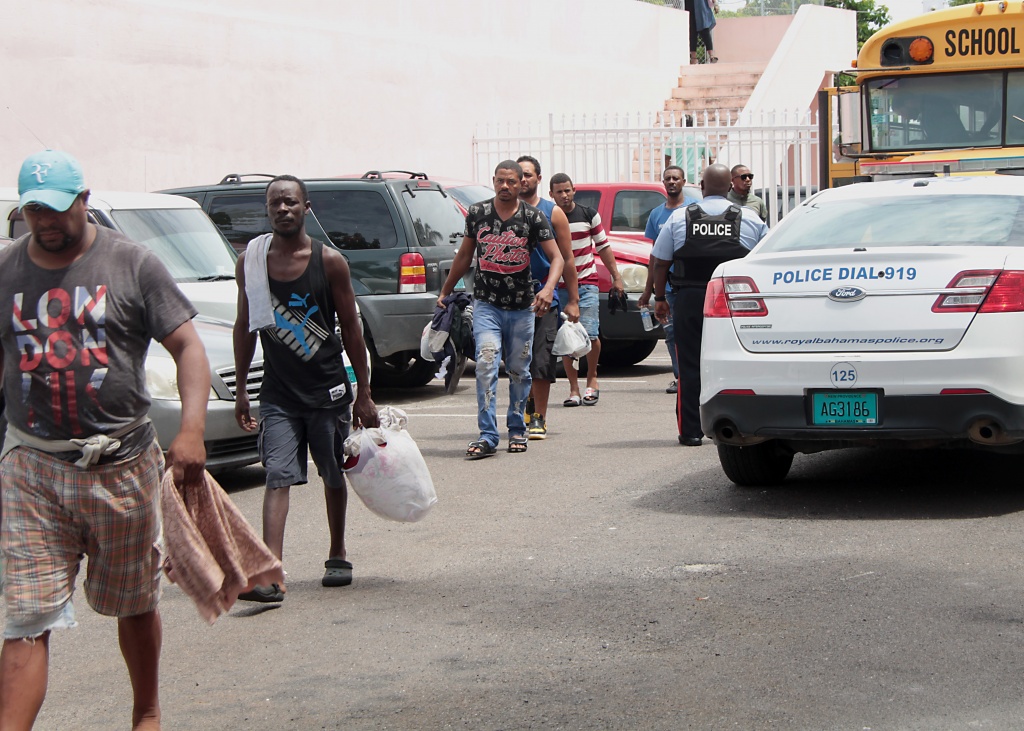 Some of the Dominican fishermen heading to the court in New Providence on July 12, 2018. They were among the 46 fishermen apprehended by the Royal Bahamas Defence Force for fishing in Bahamian waters. (RBDF Photo by Able Seaman James Carey)