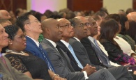 Bahamas Minister of Foreign Affairs, the Hon. Darren Henfield, and Bahamas Minister of Education, the Hon. Jeffrey Lloyd are pictured, centre, at the CARICOM opening session.