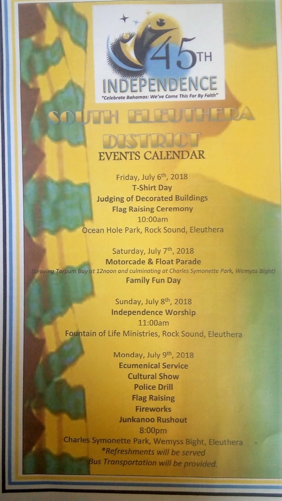 South Eleuthera District Independence Celebration Schedule