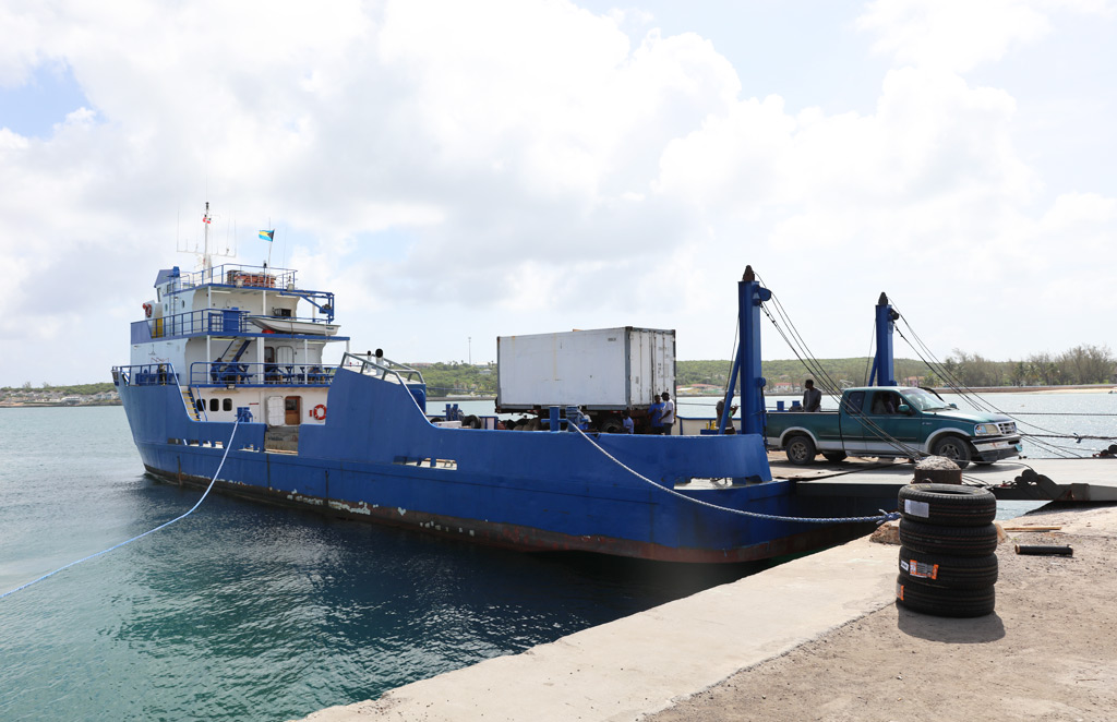 The new Bahamas Daybreak anchored at Cupid's Cay dock.