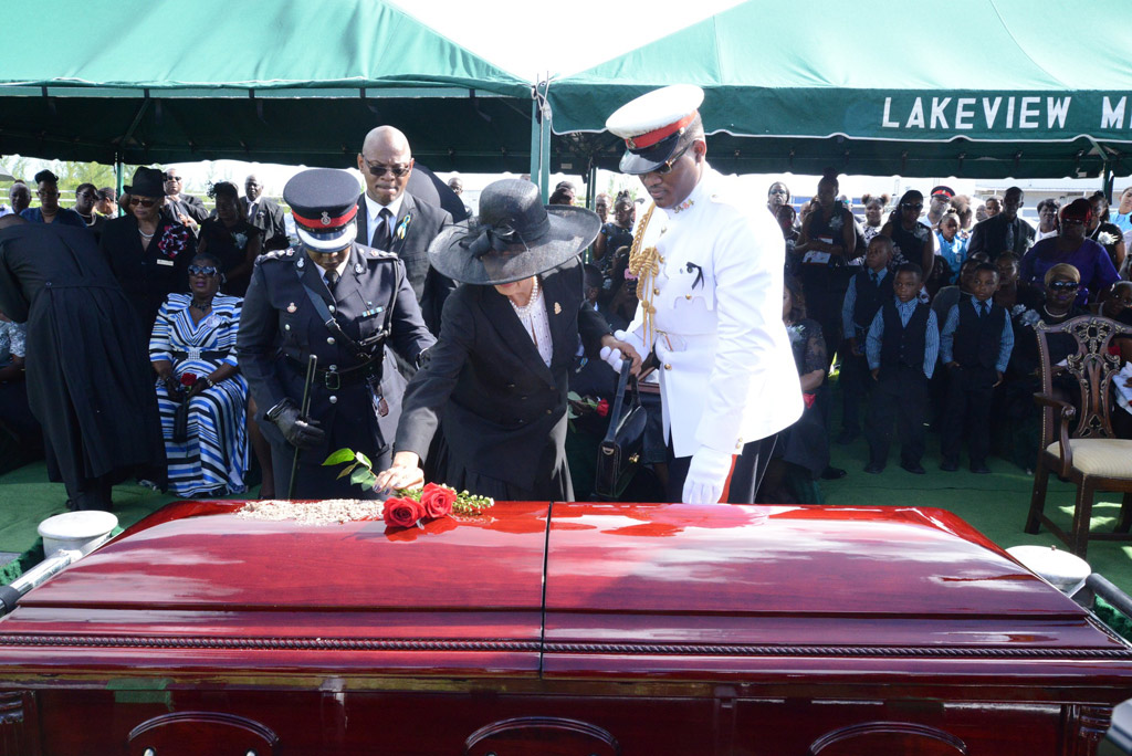  Governor General, Her Excellency the Most Hon. Dame Marguerite Pindling, at final farewell to late Aide-de-Camp, Inspector Carlis Blatch today at Lakeview Memorial Gardens, after his funeral at Church of God Auditorium, Joe Farrington Road.  (Photo/Peter Ramsay)