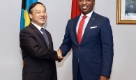 The Government of the Commonwealth of The Bahamas signed a $12 million bilateral agreement with the Government of the People's Republic of China on Thursday, February 21, 2019 at the Ministry of Foreign Affairs. Pictured: Minister of Foreign Affairs, the Hon. Darren Henfield (right) and the Chinese Ambassador to The Bahamas, His Excellency Huang Qinguo.  (BIS Photos/Kristaan Ingraham)