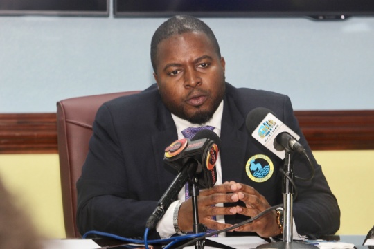 Water & Sewerage Corporation Chairman Adrian Gibson at press conference, April 8, 2019 at the corporation's headquarters. (BIS Photo/Kristaan Ingraham)