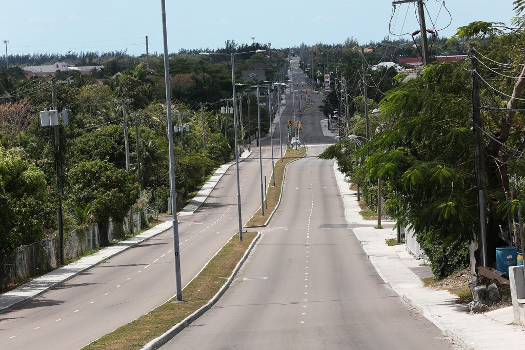 Quiet streets in New Providence during weekend total lock down throughout the Bahamas.
