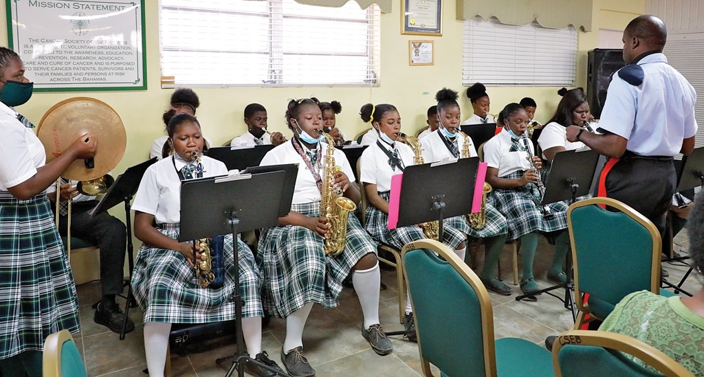 The Central Eleuthera High School band paying tribute in song during the service of appreciation on Friday morning, May 21st, 2021.