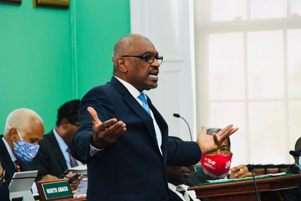 Prime Minister Hubert Minnis presenting his speech in the House of Assembly on Monday, June 21st, 2021.