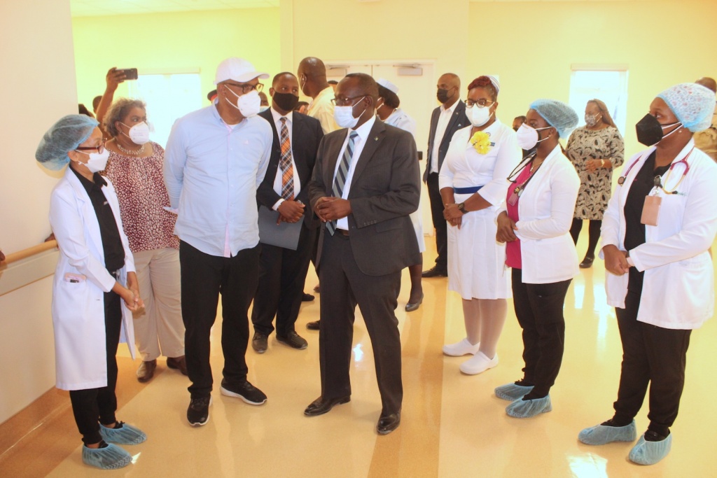 Health Minister Darville tours Exuma hospital with DPM Cooper on Thursday, October 14, 2021. Dr. Darville also made medical facility assessment tours in Cat Island and Long Island on this trip.   (BIS Photos/Ulric Woodside)