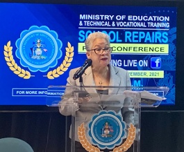 Minister of Education, the Hon. Glenys Hanna-Martin, on November 8th, 2021, during a press conference to update the public on school repairs and the reopening of schools.