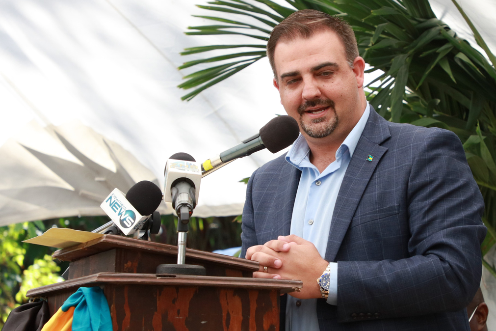 Minister Clay Sweeting bringing remarks during the local government swearing-in ceremony in North Eleuthera on February 4th, 2022.