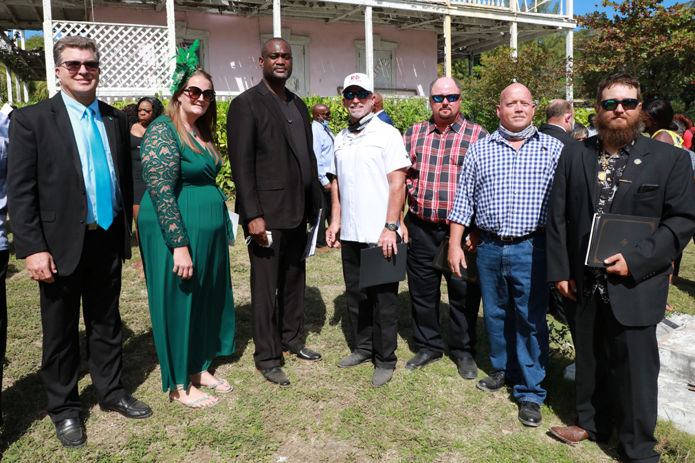 Spanish Wells District Council Members stand with Director of Local Government, Neil Campbell. (L-R): Esdale Underwood, Dahlia Sturrup, Neil Caompbell, Robert Roberts, Ernest Albury, Herbert Albury, and Kole Pinder.
