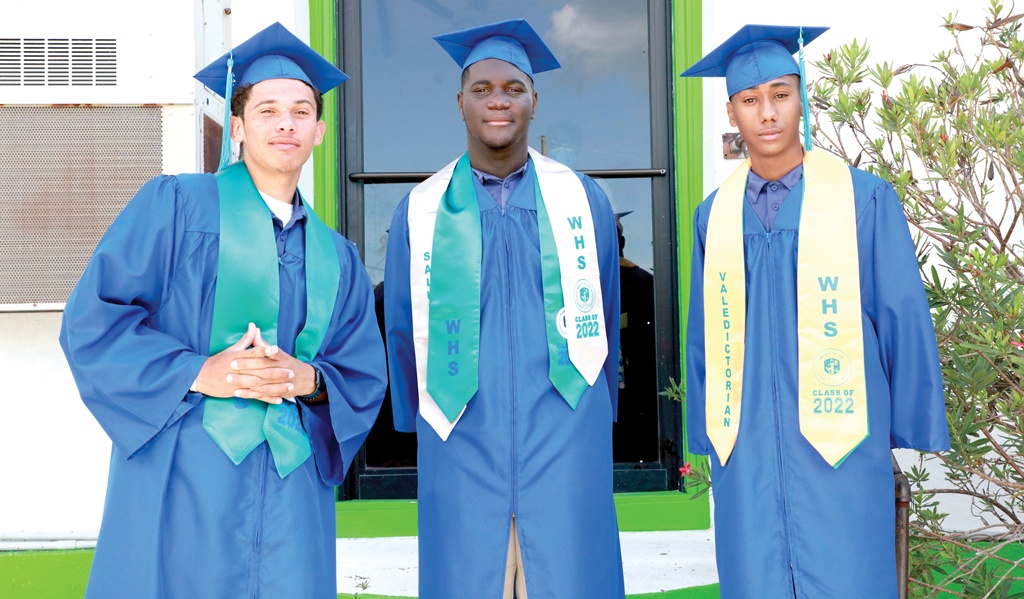 Above (L-R): Ashnah Culmer, Cameron Rolle (Salutatorian), and Eric Carey (Valedictorian) - Windermere High School's Class of 2022.