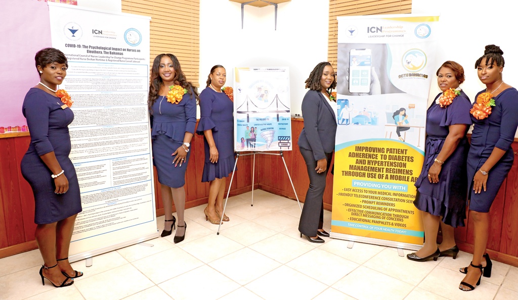 LFC Programme participants with their project presentations. (L-R): Cornell Johnson, Deshan Mortimer, Sindy Bullard, Bianca Edwards, Bernadette Colebrook, and Behanker Rolle.