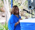 Minister of Transport and Housing Jobeth Coleby-Davis speaks during the groundbreaking ceremony held at the new Ocean Hole subdivision on June 30th, 2022.