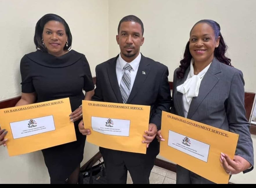 New Official Island Administrators from Eleuthera (L-R): Mrs. Gwendolyn Patram, Mr. Kenwood Cartwright, and Mrs. Bridgette Farquharson-Knowles.