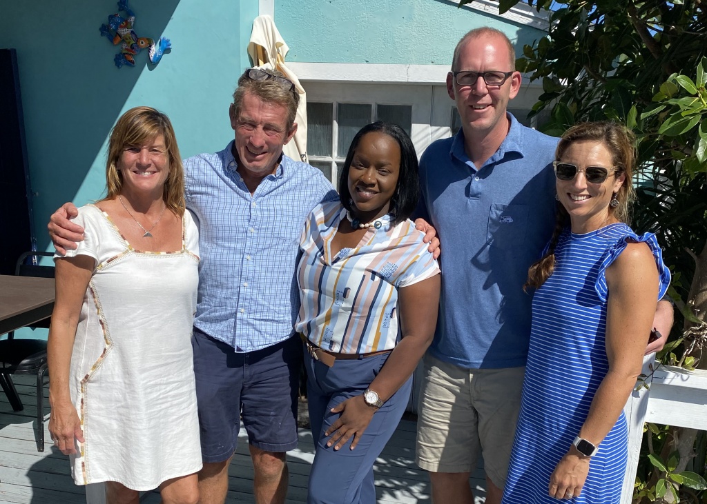 Eldecia (center) pictured with Island School Founders Chris and Pam Maxey, CEO/Head of School Ben Dougherty and spouse Laura.