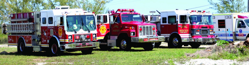 Fire trucks and ambulances ready to go into action at the Governor's Harbour airport during the drill held at the facility on April 27th, 2023.
