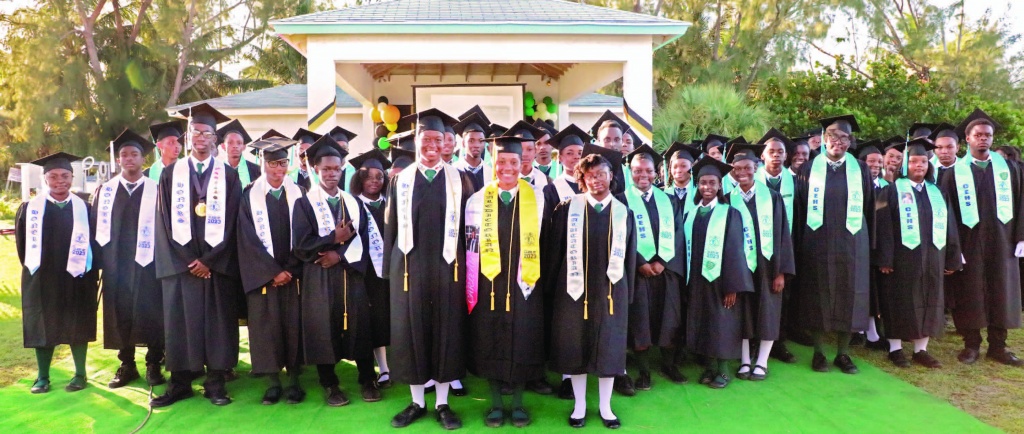 Class of 2023 from the Central Eleuthera High School, as they celebrated their commencement exercises on Thursday evening, June 15th, on the grounds of the Long- ley Newberry Park in Savannah Sound. Class Valedictorian was Carleah Culmer (center front), and Salutatorian was Asia Jonassaint (front right of center)