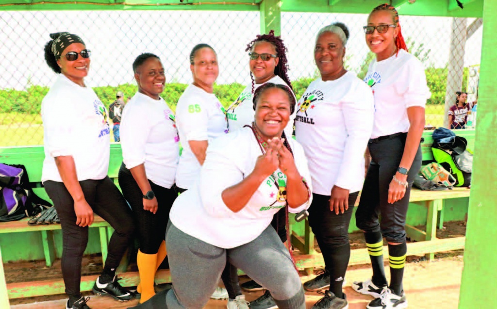 The Pink Diamonds out of Harbour Island and the Pine City Ladies teams faced off during the Saturday slow pitch softball jamboree.