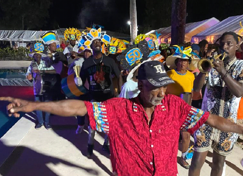 Local residents participate in a lively Junkanoo Rush Out, the climax of last year’s OEF Earth Day Anniversary Festival at the CTI Campus.