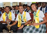 The three Honour Roll students of the CEHS Class of 2016-(R-L), Safyha Bryan (Valedictorian & Head Girl), Joevante Fox (Salutatorian & Deputy Head Boy) and Cortez Cooper (Head Boy) - 490A7087