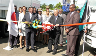 Official Hand Over Ceremony of disaster relief equipment from Japan to the Commonwealth of The Bahamas, October 1, 2018 at NEMA. Among officials at the Ribbon Cutting Ceremony, pictured, are Cora Colebrooke, Permanent Secretary, Ministry of Transport and Local Government; the Hon. Renward Wells, Minister of Transport and Local Government; Mr. Shinichi Yamanaka, Charge d’ Affaires, ad interim, Embassy of Japan to the Commonwealth of The Bahamas; and Captain Stephen Russell, Director of NEMA.  (BIS Photos)