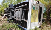 Overturned tour bus.