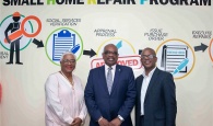 From left, Katherine Forbes-Smith, Managing Director, Bahamas Disaster Reconstruction Authority; the Most Hon. Dr. Hubert Minnis, Prime Minister of the Commonwealth of The Bahamas; and John-Michael Clarke, Chairman, Bahamas Disaster Reconstruction Authority in Freeport, Grand Bahama on February 10, 2020 at the launch of the Small Home Repair Program. (Office of the Prime Minister)