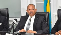 Minister of Health, the Hon. Dr. Duane Sands (centre) provided an update to the number of confirmed COVID-19 cases in The Bahamas during a press conference at the Ministry of Health, Wednesday, March 18, 2020.  Also seated, from left: Dr. Nikkah Forbes, Director of Infectious Diseases and Manager of the National AIDS Centre; Permanent Secretary, MOH, Marco Rolle; Chief Medical Officer, Dr. Pearl McMillan and Deputy Chief Medical Officer, Dr. Delon Brennen.  (BIS Photos/Kemuel Stubbs)