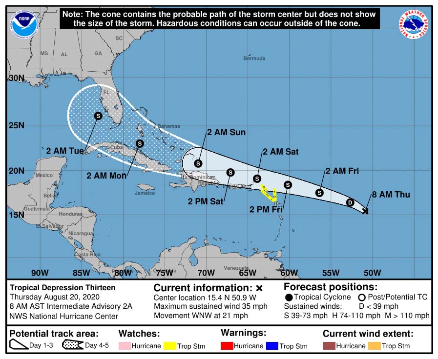 Storm Watch – ALERT #1 ON TROPICAL DEPRESSION THIRTEEN – 9am, August 20th