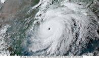 NOAA's GOES-East satellite captured this image of Hurricane Laura on August 26, 2020 as it approached the Gulf Coast. (NOAA)