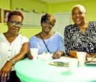 Pictured: Ms. Maisy Thompson (on left), administrator at the Cancer Society, Eleuthera branch's Wellness Center in Palmetto Point, stands with Mrs. Kirby (center) and Mrs. Bethel (on right), during the CSE's Mix n' Mingle event, which encouraged community members to formally volunteer with the organization.